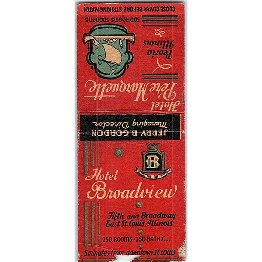 Hotel Broadview East St. Louis IL Vintage Matchbook Cover SF3-Y7