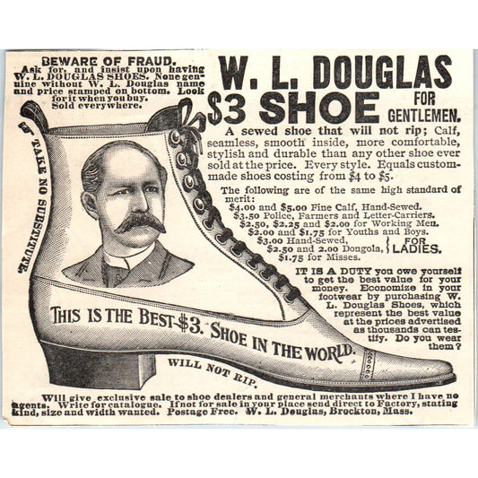 W.L. Douglas Shoe for Gentlemen Brockton MA 1893 Judge Magazine Ad AB9-J