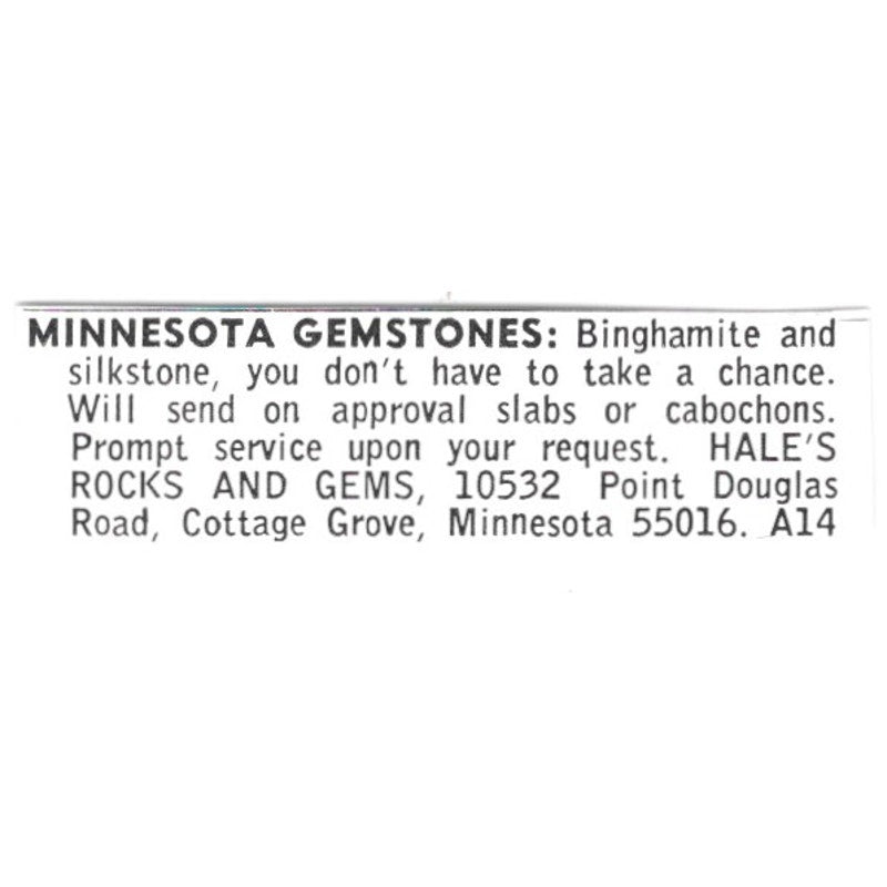 Hale's Rocks and Gems Cottage Grove Minnesota 1972 Ad AF8-S12