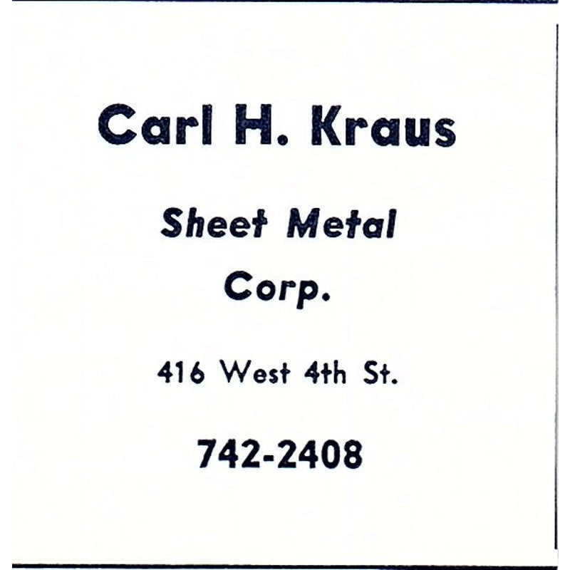Carl H. Kraus Sheet Metal Corp 416 W. 4th St Fort Wayne Indiana 1964 Ad AG1-S12