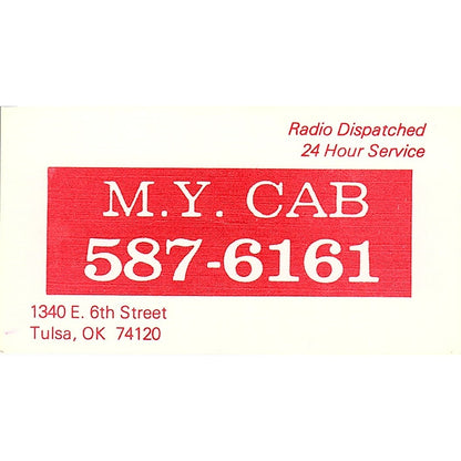 M.Y. Cab Radio Dispatched 24 Hour Service Tulsa OK Vintage Business Card SB4-B6