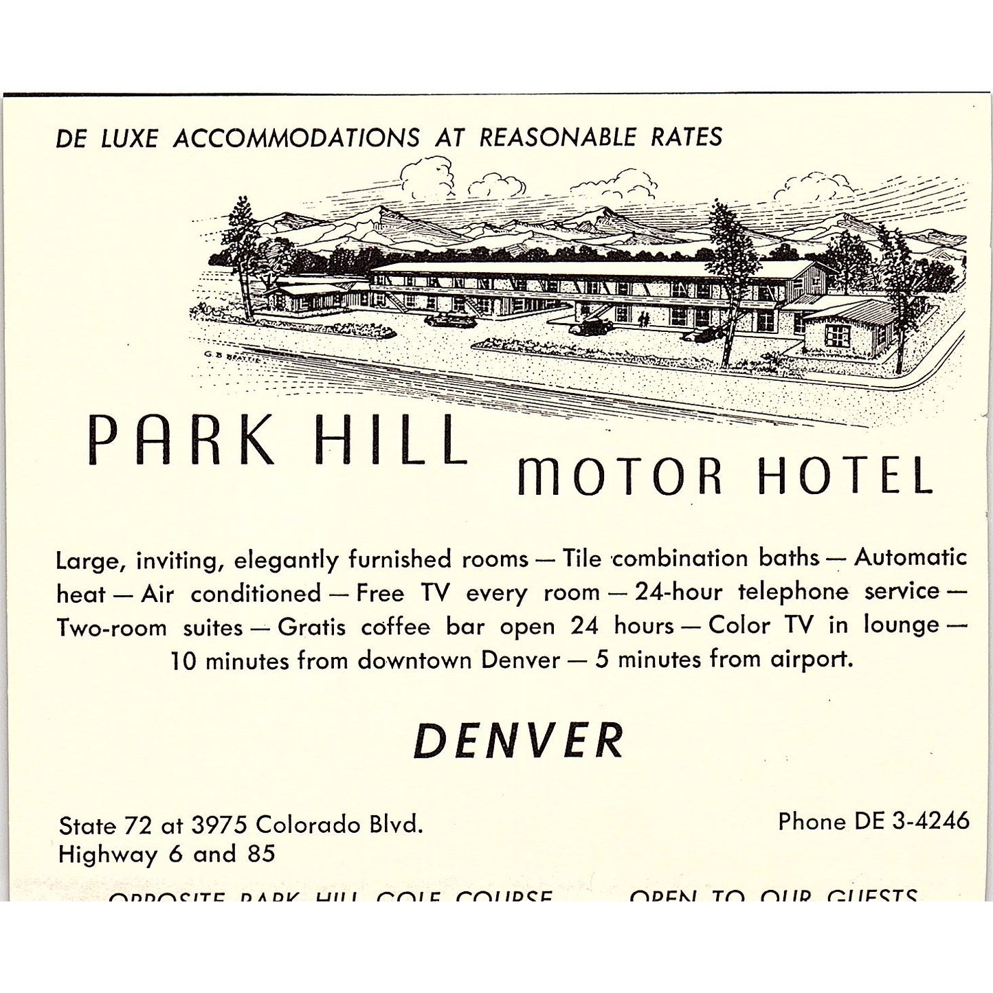 Park Hill Motor Hotel, Royal Villa Motel Denver CO 1958 Ad AG1-H1