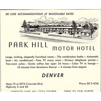 Park Hill Motor Hotel, Royal Villa Motel Denver CO 1958 Ad AG1-H1