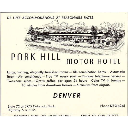 Park Hill Motor Hotel, Royal Villa Motel Denver CO 1958 Ad AG1-H1