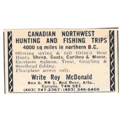 Roy McDonald British Columbia Fishing Trips Canada 1977 Ad AF6-S4