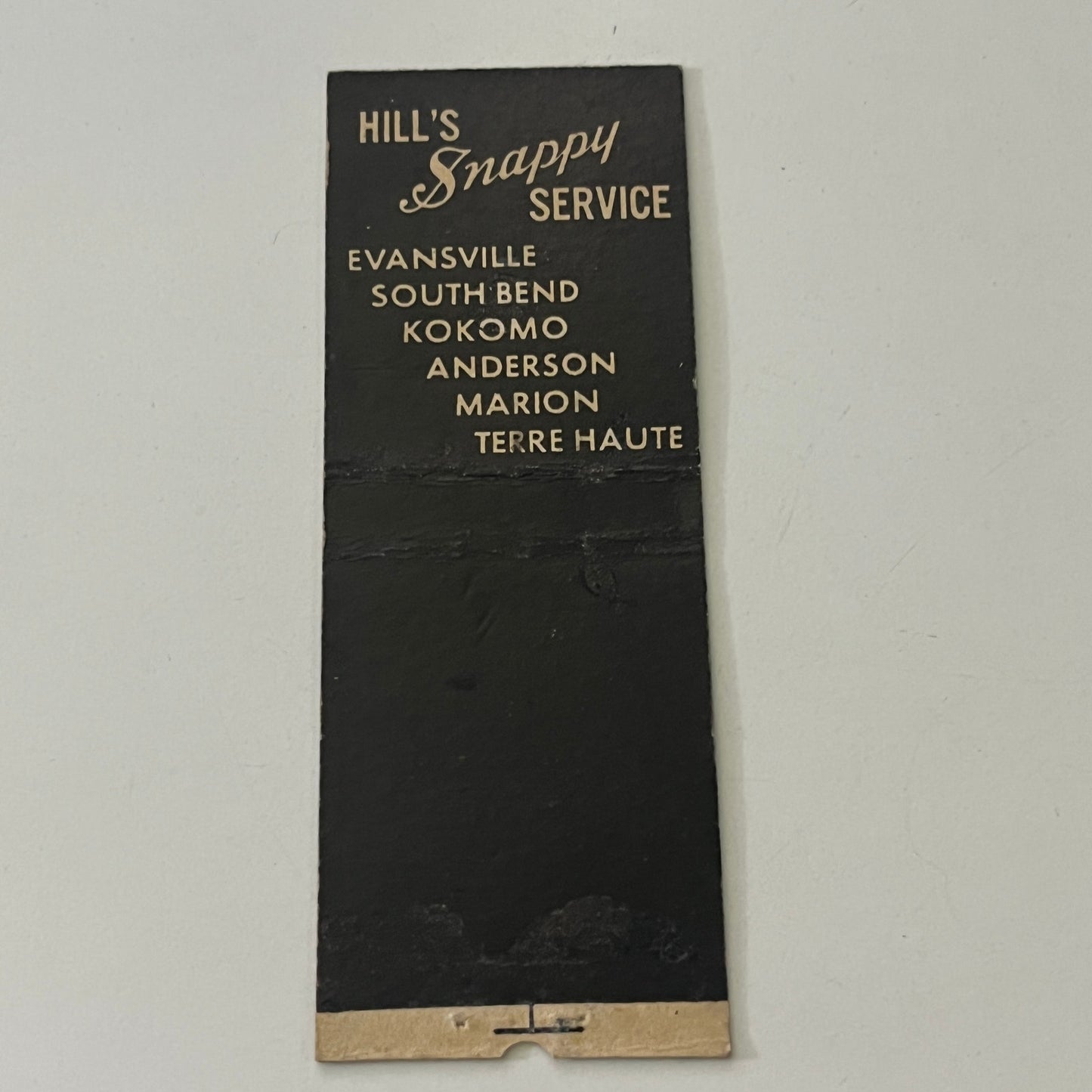 Hill's Snappy Service Hamburgers Indiana Vintage Matchbook Cover MB8-6