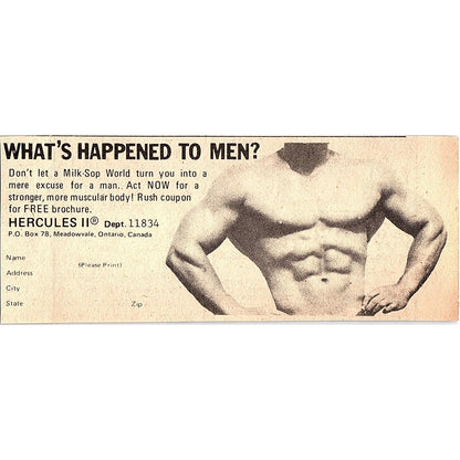 Gain Muscle - Hercules II - Meadowvale Ontario Canada 1974 Ad AG1-M8