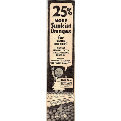 Sunkist Oranges Bumper Crop 1935 Newspaper Ad AG6-2