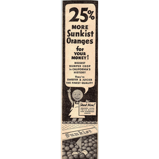 Sunkist Oranges Bumper Crop 1935 Newspaper Ad AG6-2