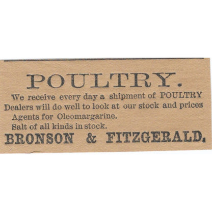 Bronson & Fitzgerald Poultry Hartford 1886 Newspaper Ad AF7-SS7