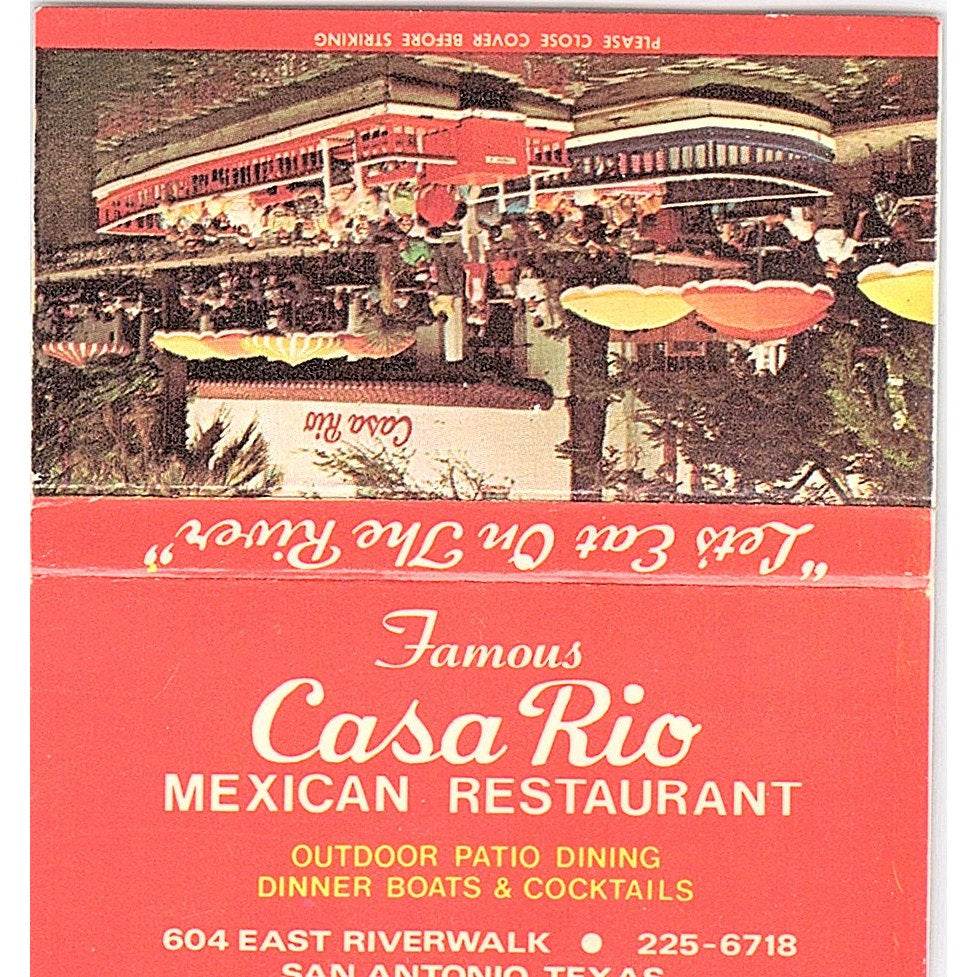 Casa Rio Mexican Restaurant San Antonio Texas Vintage Matchbook TB6-MB2-13