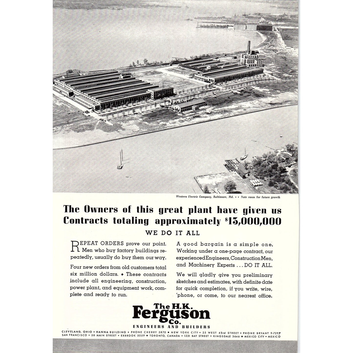 The H.K. Ferguson Co Engineers & Builders Western Electric Co Baltimore Ad V1-8