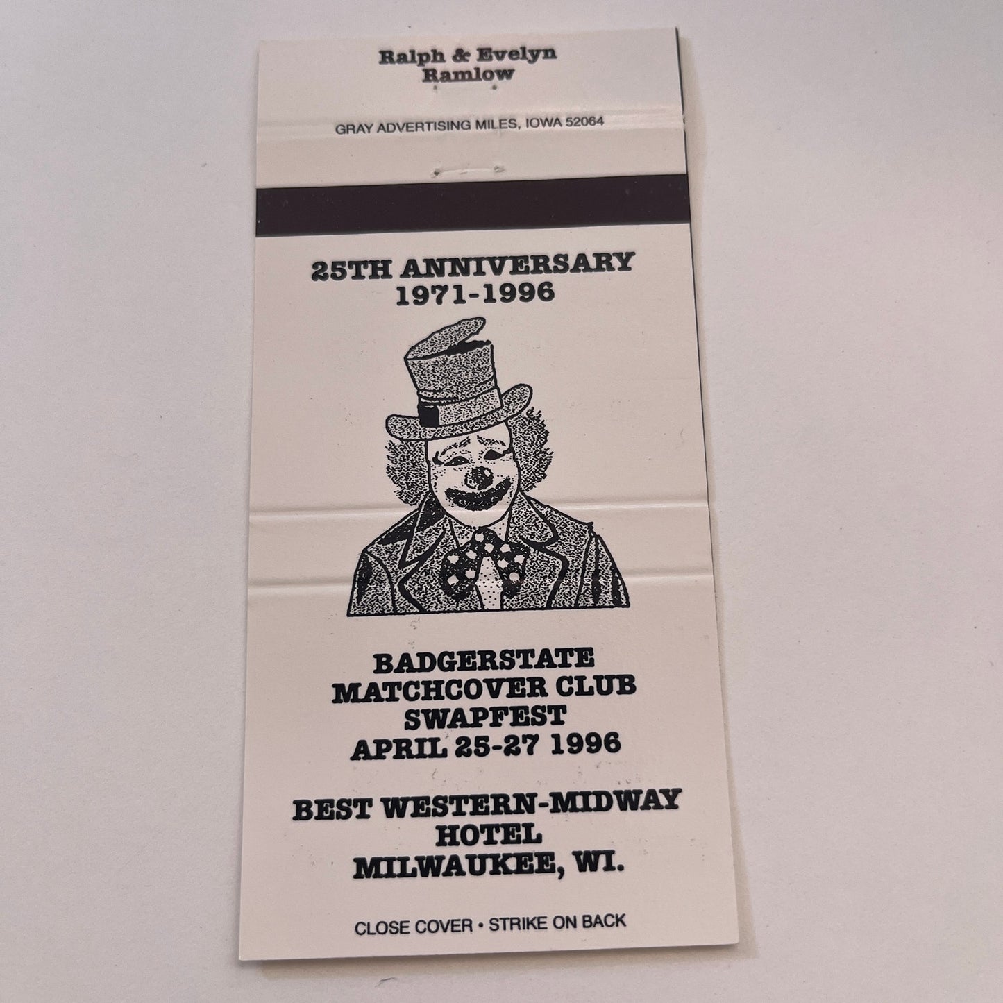 1996 Badgerstate Matchcover Club Swapfest Milwaukee Vintage Matchbook MM4-10