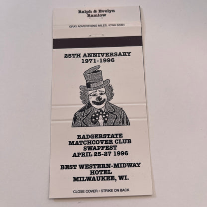 1996 Badgerstate Matchcover Club Swapfest Milwaukee Vintage Matchbook MM4-10