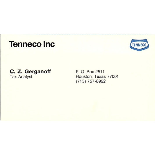 Tenneco Inc. C.Z. Gerganoff Tax Analyst Houston TX Vintage Business Card SB4-B7