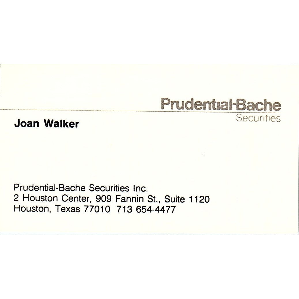 Prudental Bache Securities Joan Walker Houston TX Vintage Business Card SF3-B5