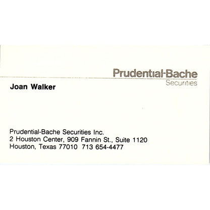 Prudential Bache Securities Joan Walker Houston TX Vintage Business Card SF3-B5