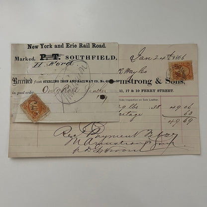 M. Armstrong and Sons New York 1866 Billhead & Erie Ry Waybill C15