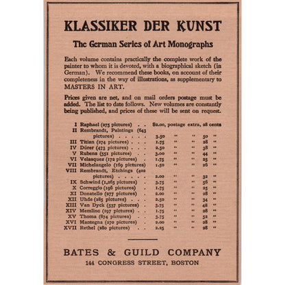 Bates & Guild Co Klassiker Der Kunst Boston c1905 Victorian Ad D13
