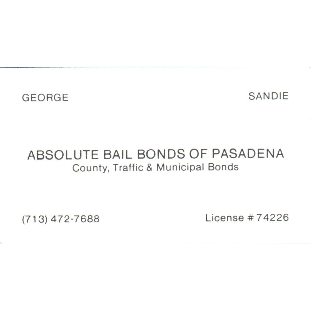 Absolute Bail Bonds of Pasadena CA George Sandie Vintage Business Card SD4-B2