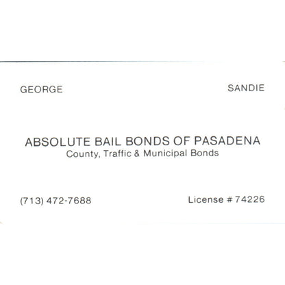 Absolute Bail Bonds of Pasadena CA George Sandie Vintage Business Card SD4-B2