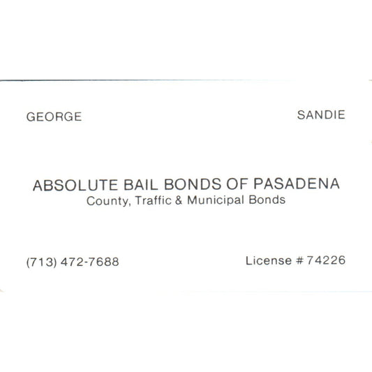 Absolute Bail Bonds of Pasadena CA George Sandie Vintage Business Card SD4-B2