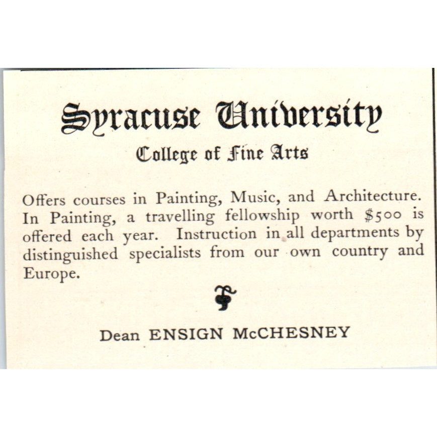 Syracuse University College of Fine Arts Ensign McChesney 1900 Ad AB8-MA5