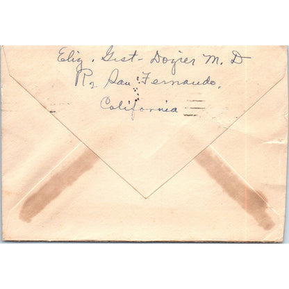1932 Postal Cover Envelope Los Angeles Sistersville W VA Mrs. Oakley Webb AD8-Q2
