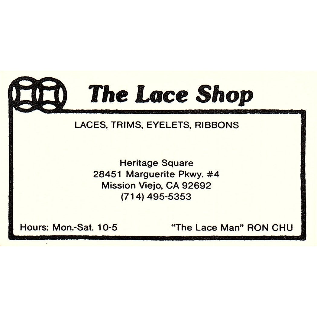 The Lace Shop "Lace Man" Ron Chu Mission Viejo CA Vintage Business Card SSB4-B13