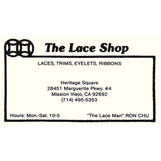 The Lace Shop "Lace Man" Ron Chu Mission Viejo CA Vintage Business Card SSB4-B13