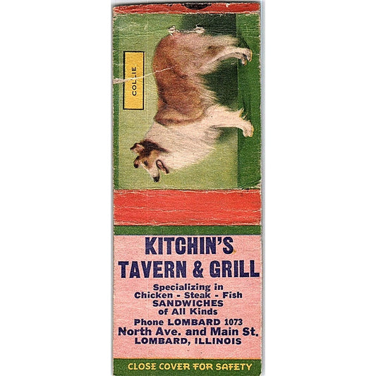 Kitchin's Tavern & Grill Lombard IL Vintage Matchbook Cover SF3-Y6
