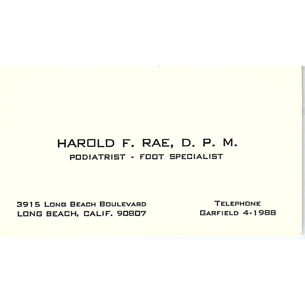 Podiatrist and Foot Specialist, Harold  Rae, Long Beach, CA Business Card SF3-B9