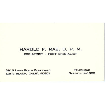 Podiatrist and Foot Specialist, Harold  Rae, Long Beach, CA Business Card SF3-B9
