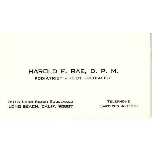 Podiatrist and Foot Specialist, Harold  Rae, Long Beach, CA Business Card SF3-B9