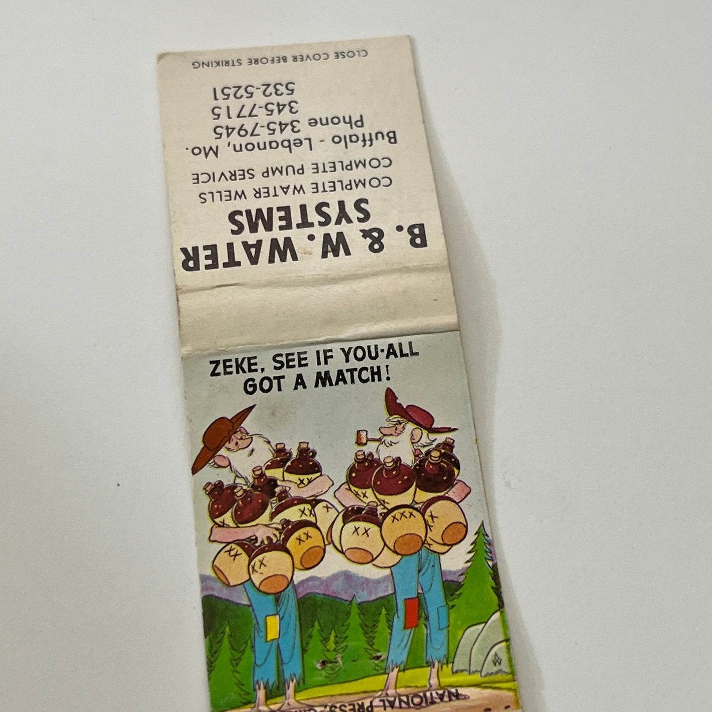 B&W Water Systems Buffalo - Lebanon MO Vintage Matchbook Cover TB6-MB1-14