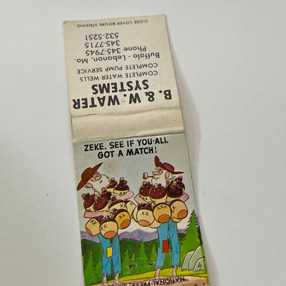 B&W Water Systems Buffalo - Lebanon MO Vintage Matchbook Cover TB6-MB1-14