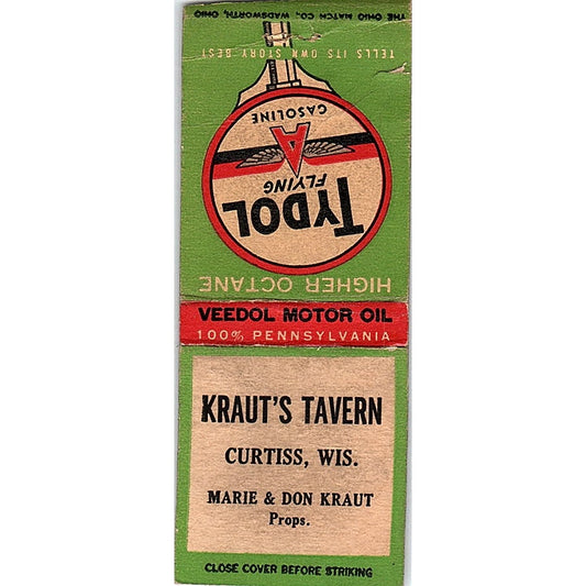 Kraut's Tavern Marie & Don Kraut Curtiss WI Vintage Matchbook Cover SC7-Y10