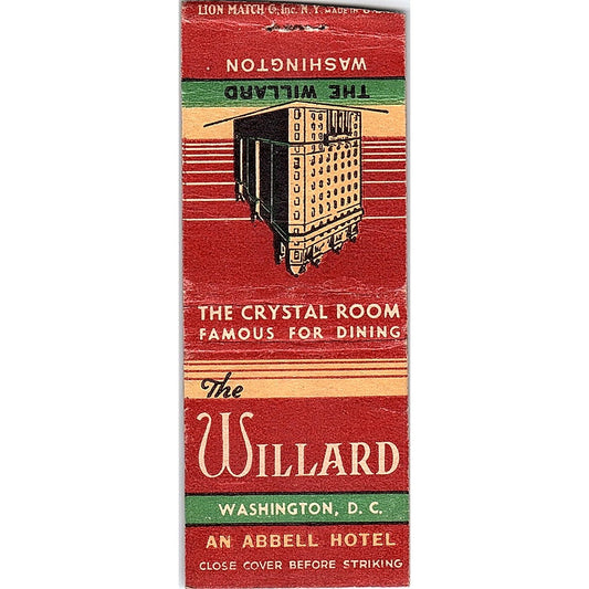 The Willard Washington DC Crystal Room Vintage Matchbook Cover SC7-Y7