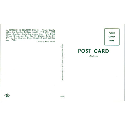 Noble County #34 Parrish Bridge Sharon OH Covered Bridge Postcard PB10