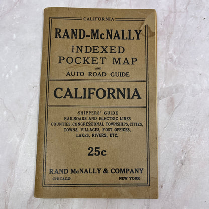 1919 Rand-McNally Indexed Pocket Map and Auto Road Guide California TH9-CB