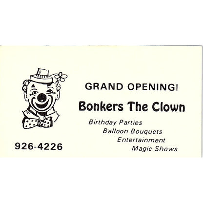Bonkers The Clown Birthday Parties Entertainment Vintage Business Card SF3-B2