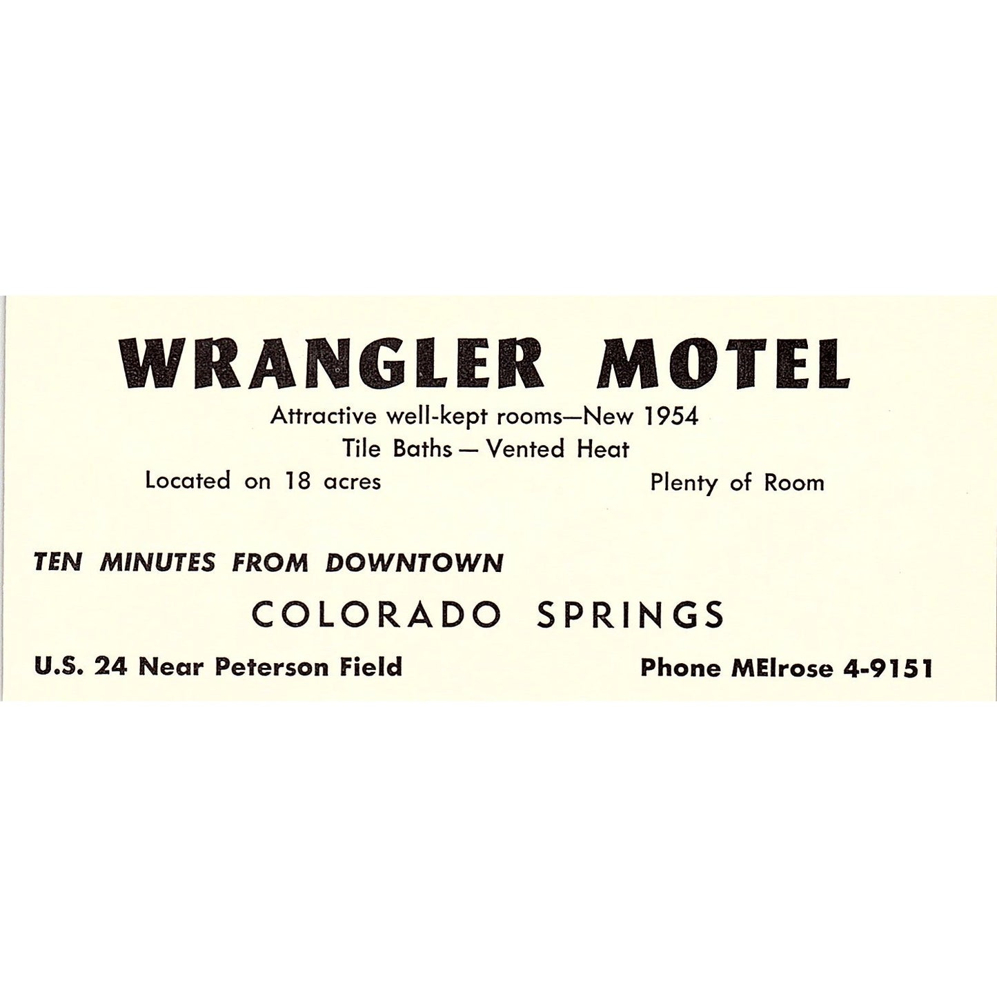 Wrangler Motel Colorado Springs CO 1958 Ad AG1-M2