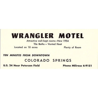 Wrangler Motel Colorado Springs CO 1958 Ad AG1-M2