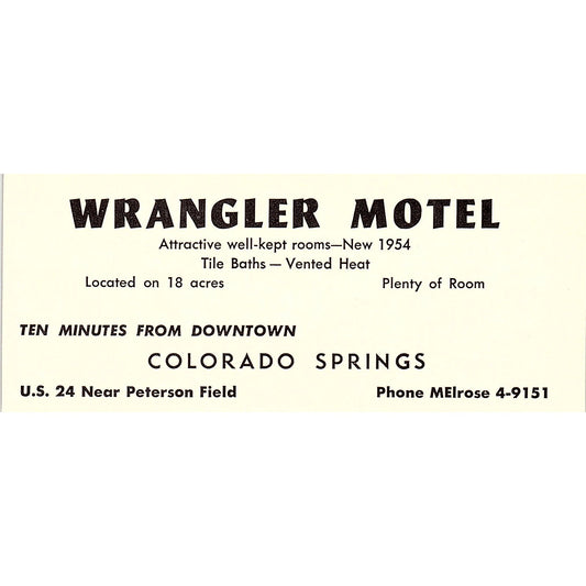 Wrangler Motel Colorado Springs CO 1958 Ad AG1-M2