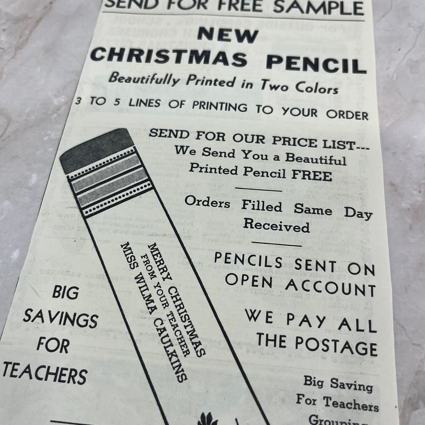 1937 Cincinnati Pencil Co Christmas for Students 4.5x12 Advertisement FL6-6