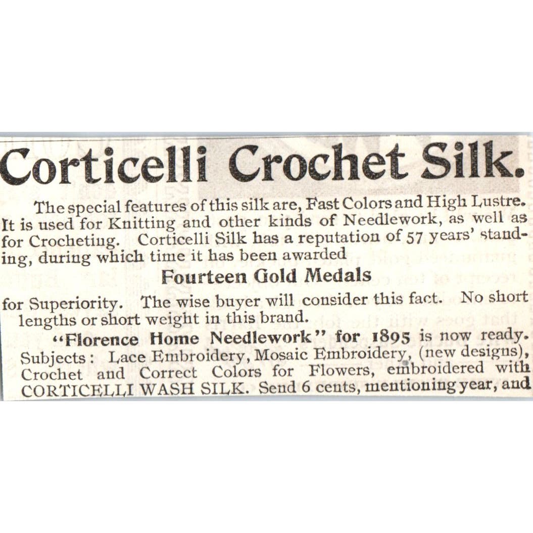 Corticelli Crochet Silk c1905 Original Magazine Advertisement AE7-A3