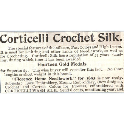Corticelli Crochet Silk c1905 Original Magazine Advertisement AE7-A3