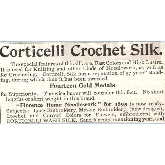 Corticelli Crochet Silk c1905 Original Magazine Advertisement AE7-A3