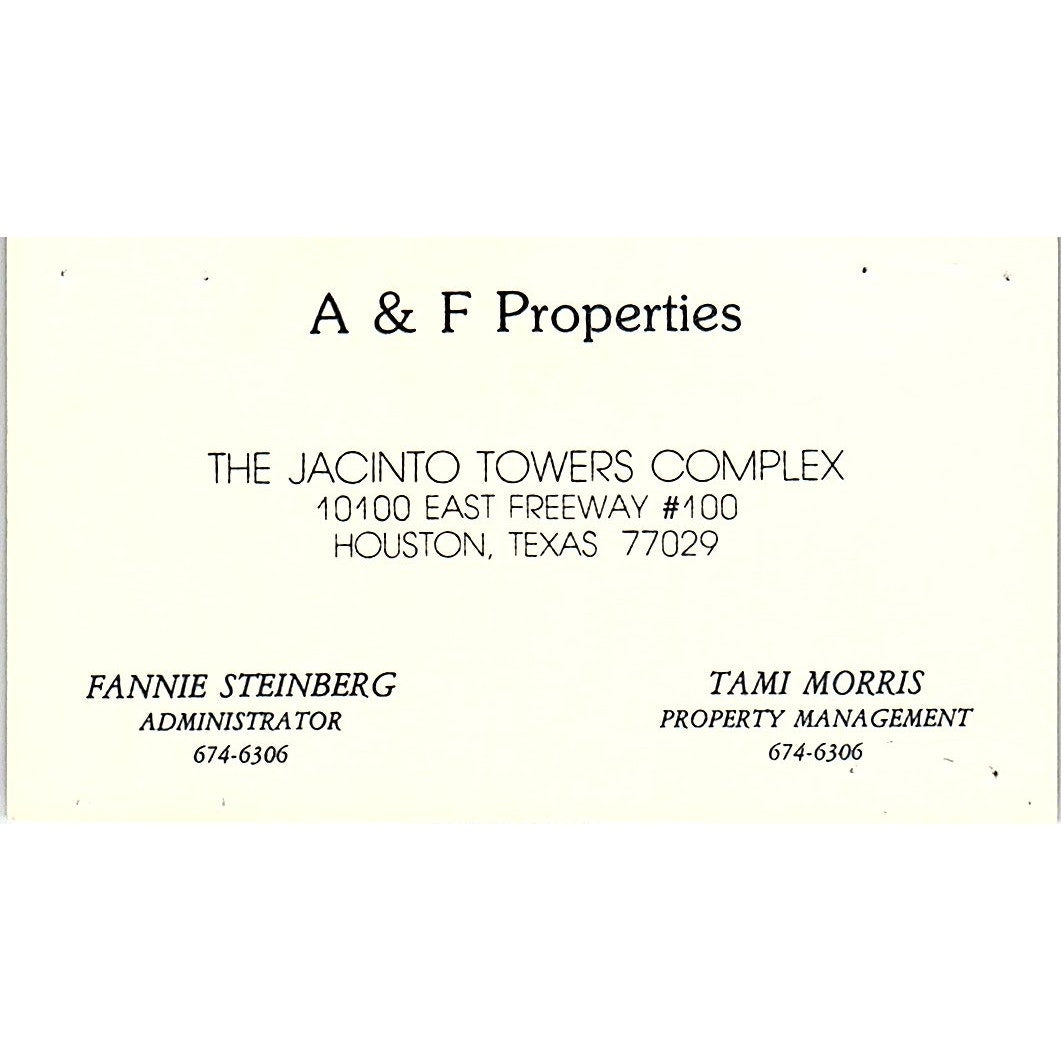 Fannie Steinberg Tami Morris A&F Properties Jacinto Towers Houston Card SE3-B14
