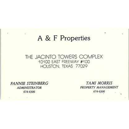 Fannie Steinberg Tami Morris A&F Properties Jacinto Towers Houston Card SE3-B14